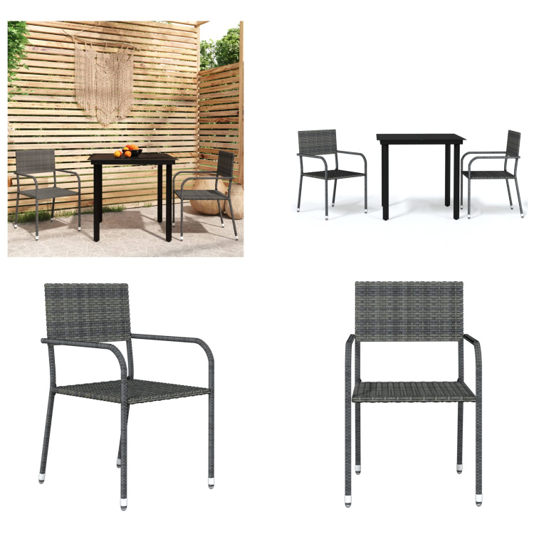 vidaXL 3-dielny záhradný jedálenský set sivý - Záhradný jedálenský set - Záhradné jedálenské sety - Jedálenský set z polyratanu - Vonkajší jedálenský set