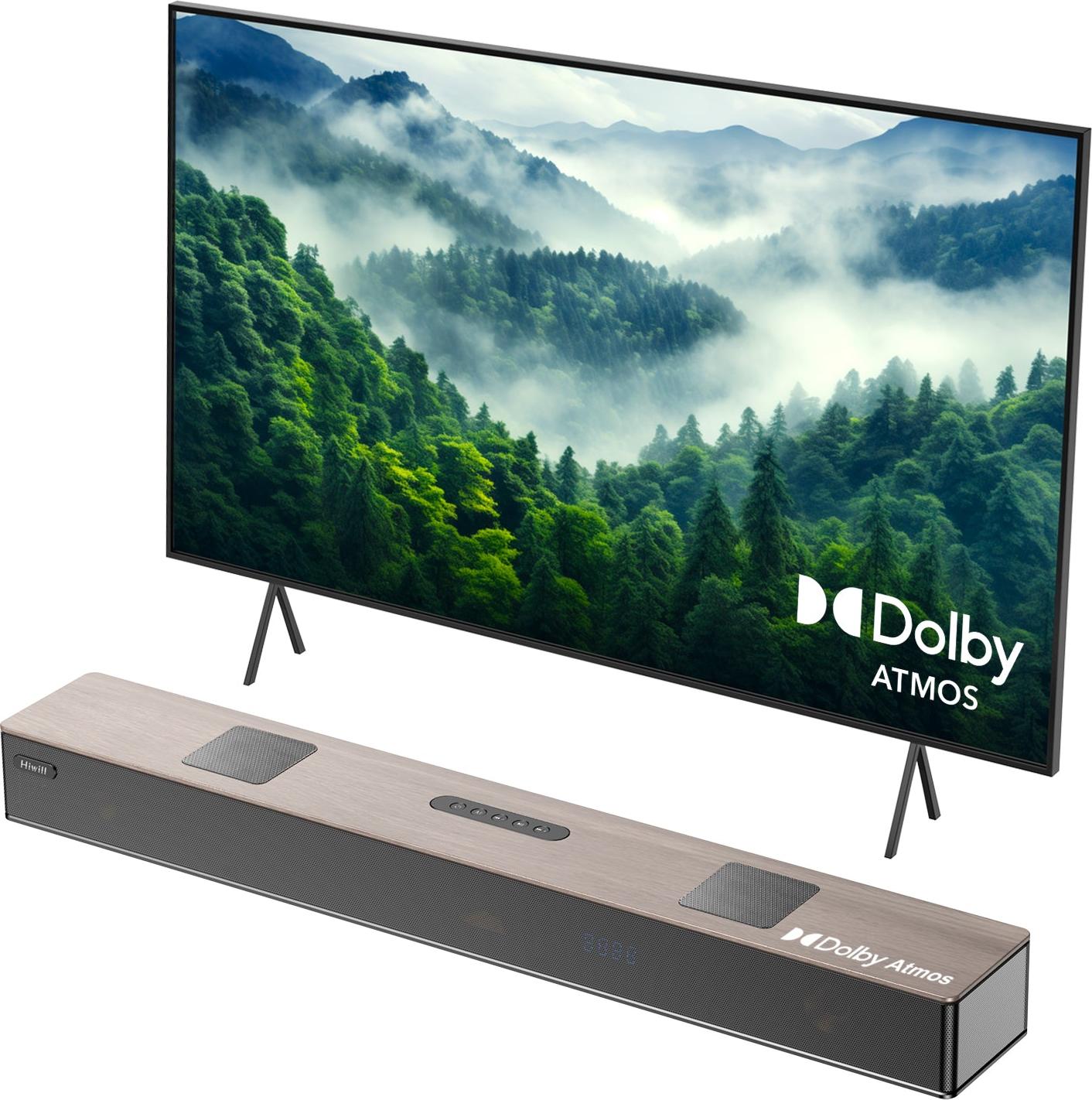 Hiwill A502 Soundbar - Dolby Atmos 400W, 2,5" Dvojity Basovy Reproduktor - Orechovy