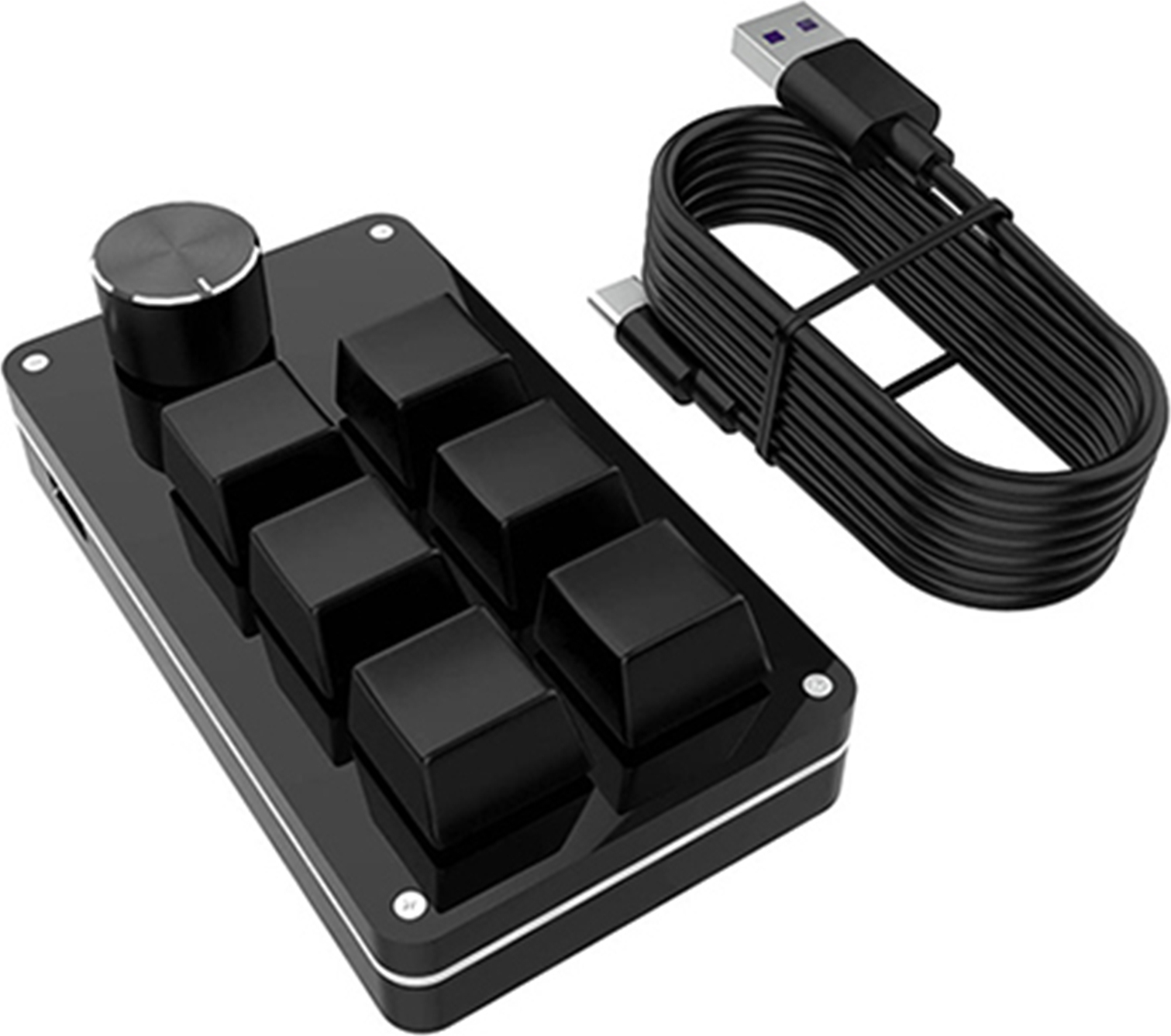 Douself Multimedia-Tastatur mit sechs Tasten, benutzerdefiniertes Tastenfeld mit 6 Tasten, benutzerdefinierte Einhandtastatur, Metallknopf, Plug-and-Play, Kabelverbindung, schwarz