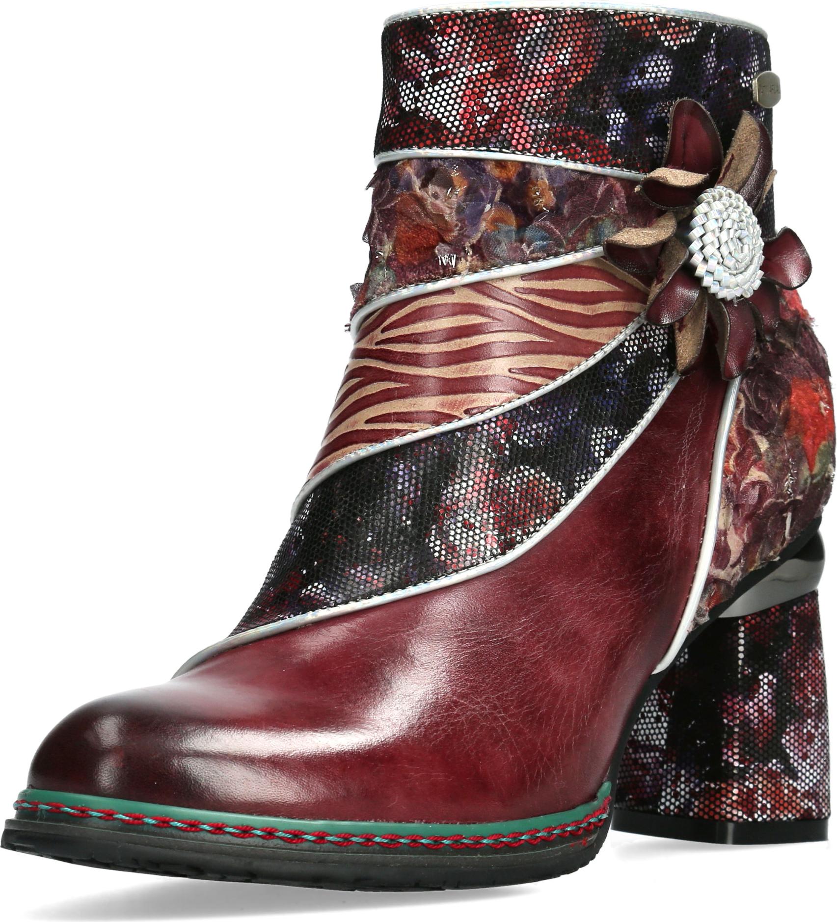 Laura Vita Damen Stiefelette Leder mit Blütenapplikation Blumenmuster Kinoao 13, Größe:39 EU, Farbe:Rot KINOAO_13_Wine_39