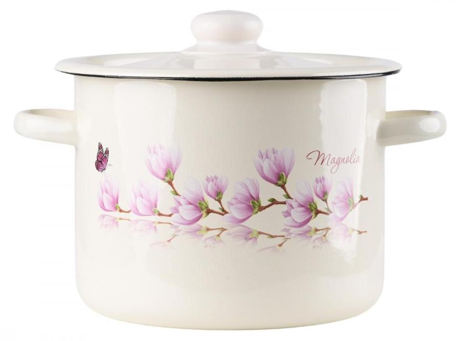 EMALIA RYBNIK Emaillierter Topf mit Deckel MAGNOLIA Creme 4.5l Gas Induktion