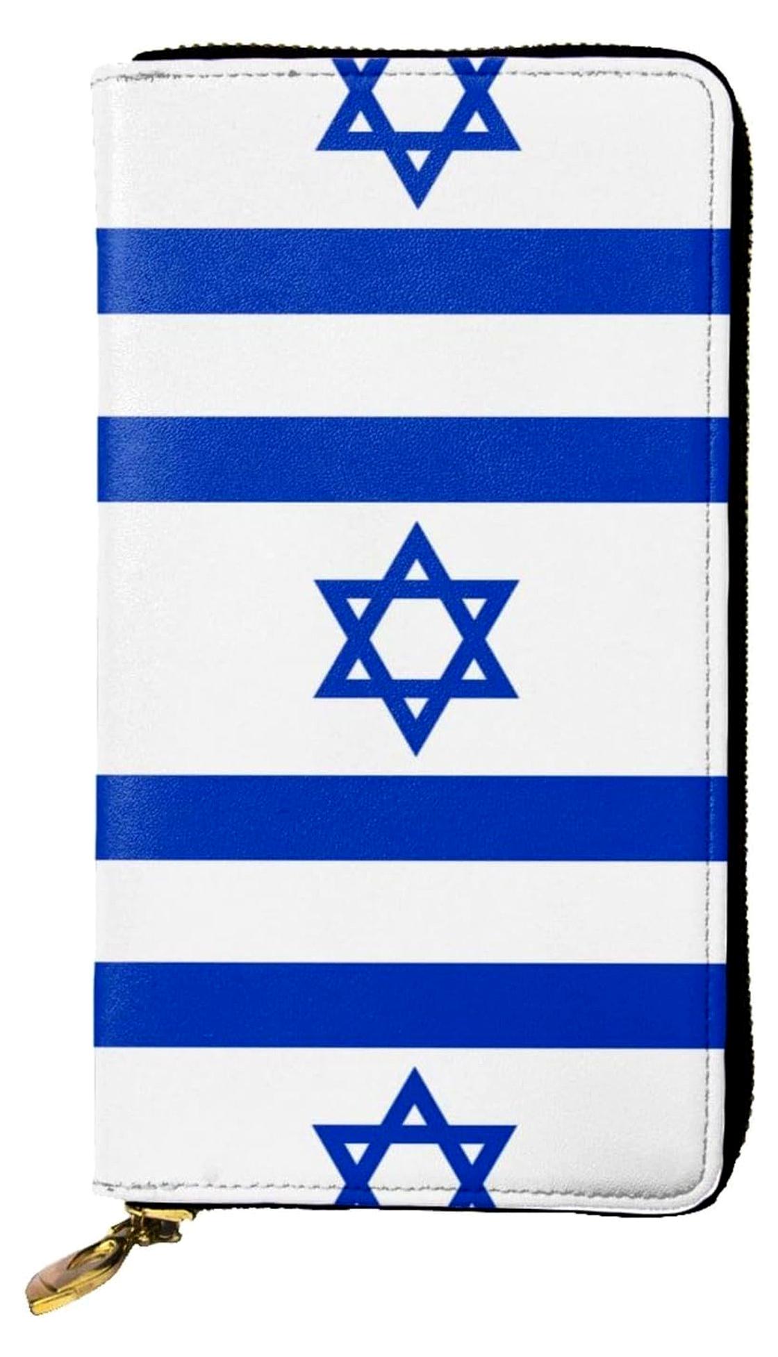 Markenlos Lange Leder-Geldbörse mit israelischer Flagge für Männer und Frauen, Maße 6,3 x 26,7 cm