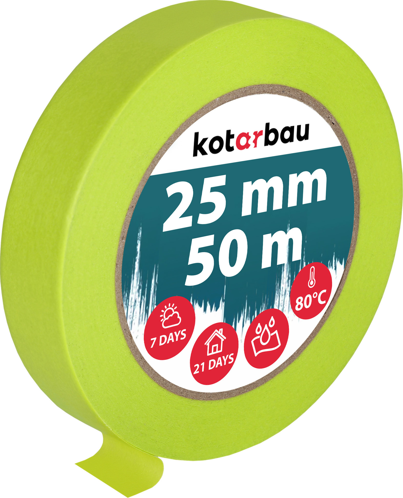KOTARBAU® Neon Malerkrepp 50 m Kreppband 25mm Malerband Abklebeband Maler Klebeband Maler Zubehör Fluoreszierendes Grün Kreppapier Malerbedarf