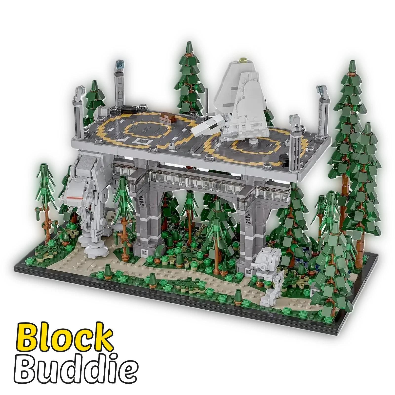 Modbrix Space Wars Diorama - 2241 Teile - „Imperiale Ankunft auf dem Waldmond“ – Sci-Fi Waldszene mit Raumschiff