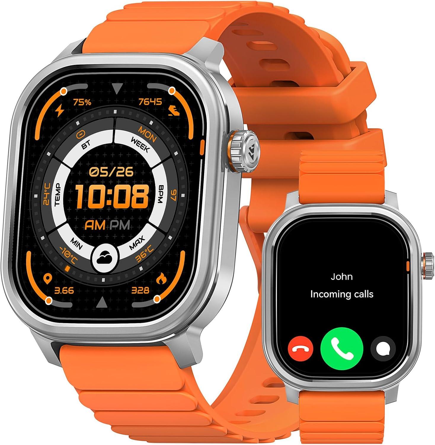 KOSPET Pulse Smartwatches Herren, Bluetooth-Anrufannahme/-annahme, 25 Tage Akkulaufzeit, 1,96 Zoll AMOLED, 24/7 Herzfrequenz- und Schlafüberwachung