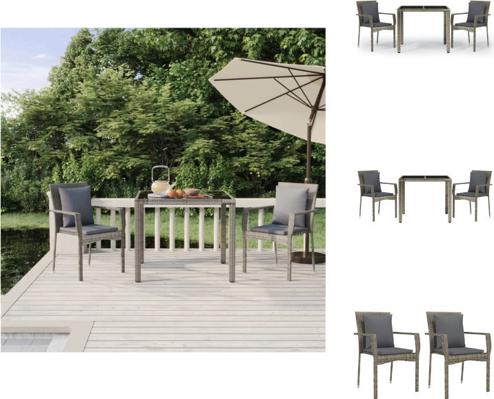 vidaXL 3-dielny záhradný jedálenský set s vankúšmi sivý polyratan - Záhradný nábytok sety