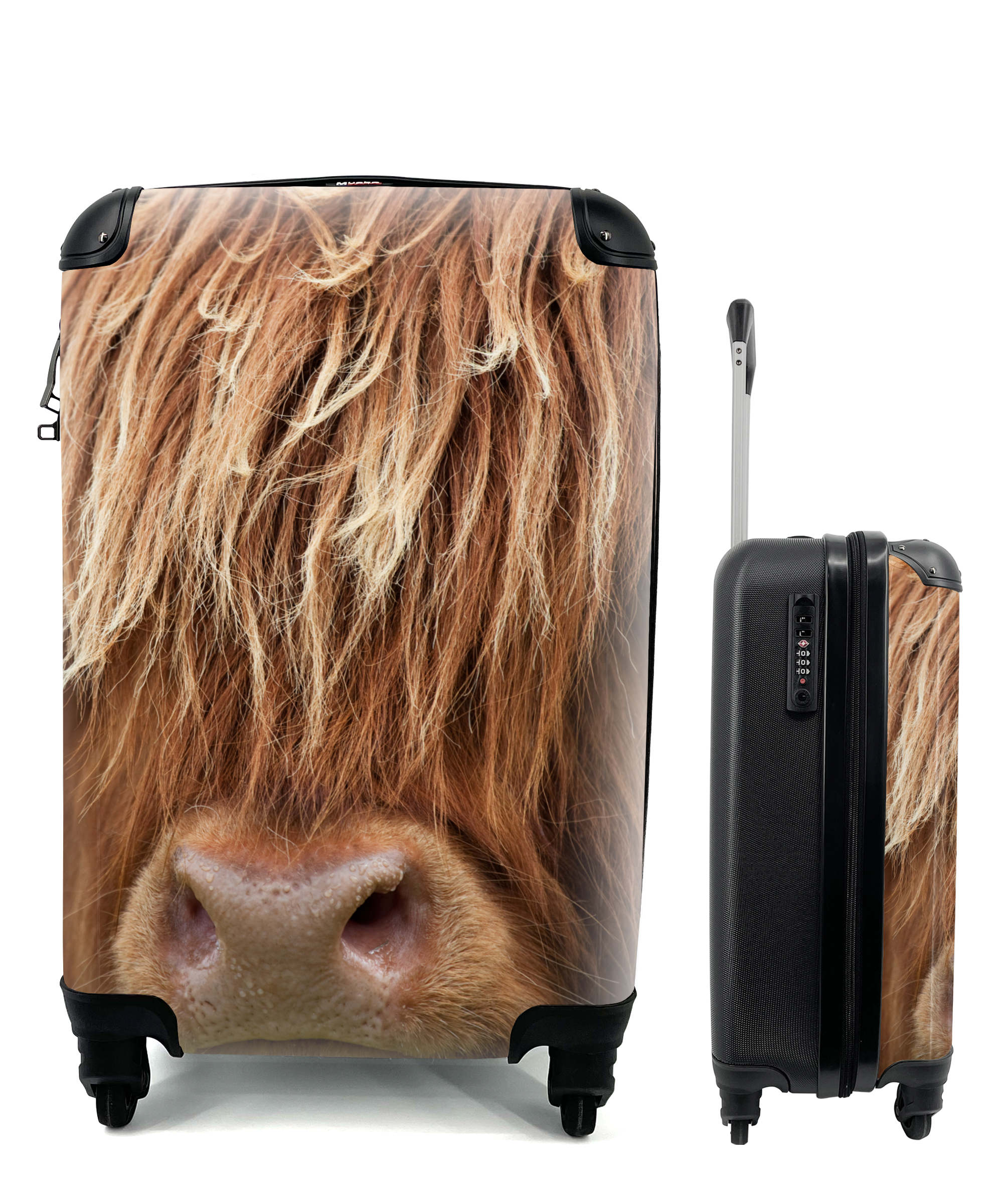 MuchoWow® Koffer Handgepäck Trolley Rollkoffer Kleine Reisekoffer mit 4 Rollen - Schottischer Highlander - Nase - Haare - Cabin Size < 55x40x23 cm & 55x40x20 cm - Fotokoffer - Kabinenkoffer - Boardgepäck - Reise-Box - Reisekoffer - Reisegepäck - Koffer mit Bild - Trolley für Kinder 68|298997056