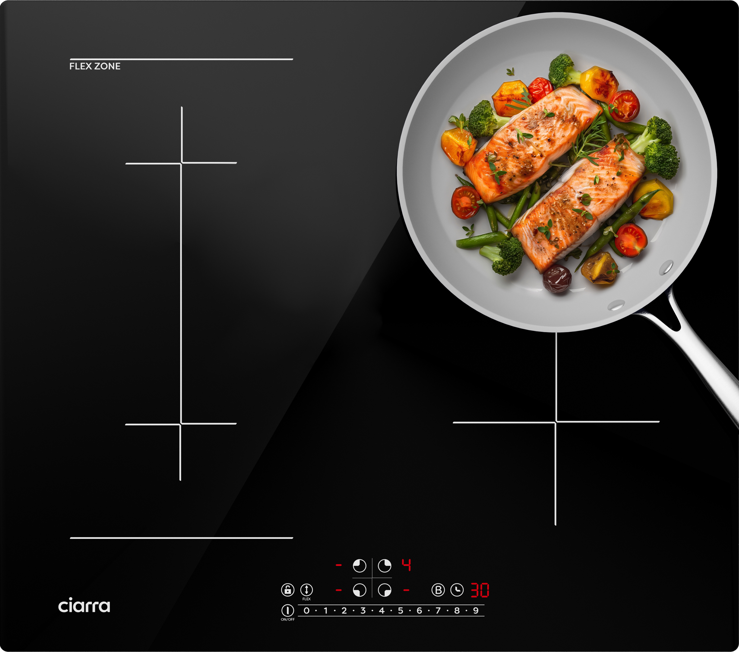 CIARRA Flex indukčná varná doska 60 cm varná doska 4-zónová vstavaná indukčná varná doska BOOST Flex Zone VM4BFBIH