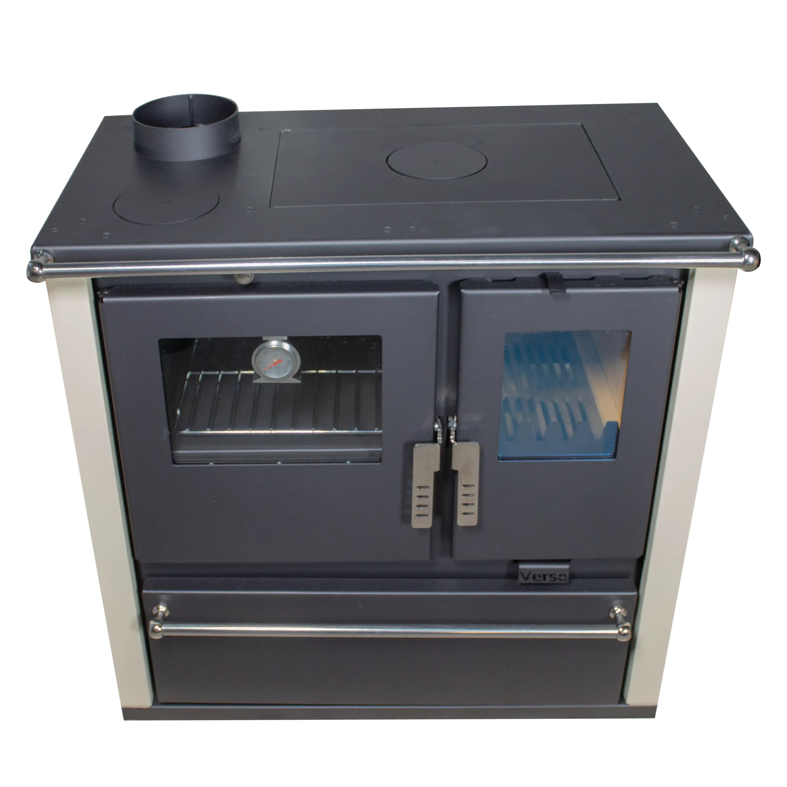- Verso CS Plus Inox Ivory 7,7 kW mit Ofen, Kochfeld & Holzfach Links