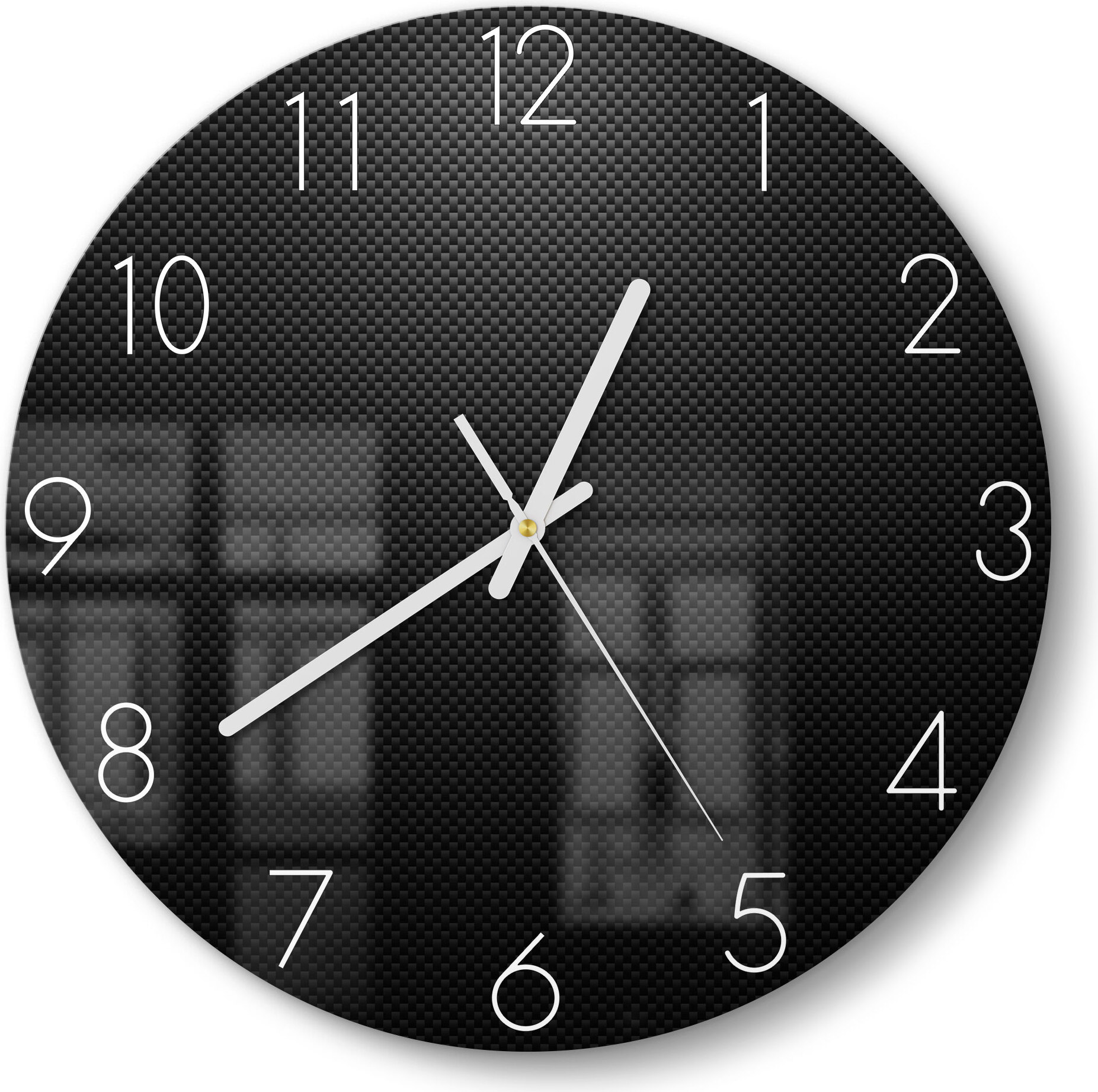 DEQORI Glasuhr Ø30 cm Zahlen 'Kohlenstofffasern' Wanduhr Glas Uhr Design leise WC-D30-N-1194
