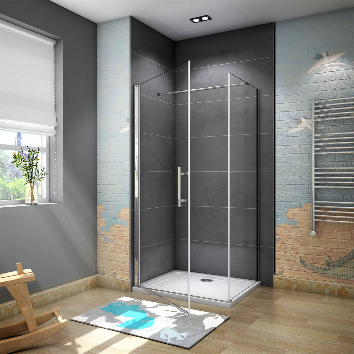 Acezanble 80x70cm 185cm 6mm Eckdusche Drehtür ESG Nano Glas Duschtür Duschkabine