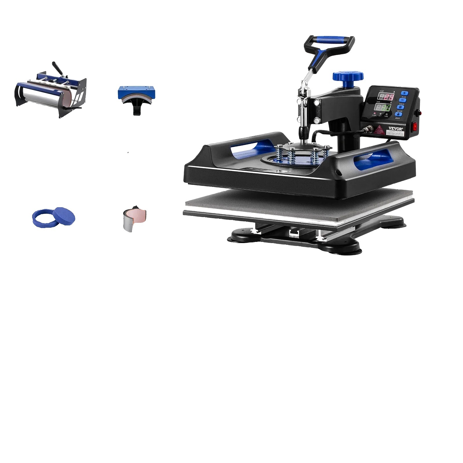 VEVOR tepelný lis, veľkosť dosky 15x15 palcov, výkon 1400 W, všestranné použitie , 15x15 palcov 8in1 B Blue