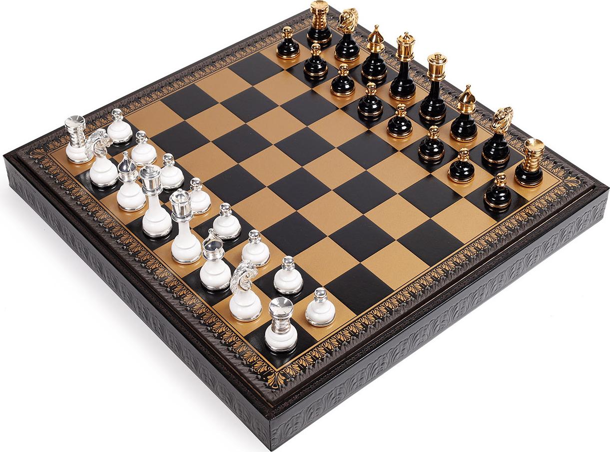 Italfama 3-in-1 Set 48x48cm 24K Gold Silber 925 Schach+Dame