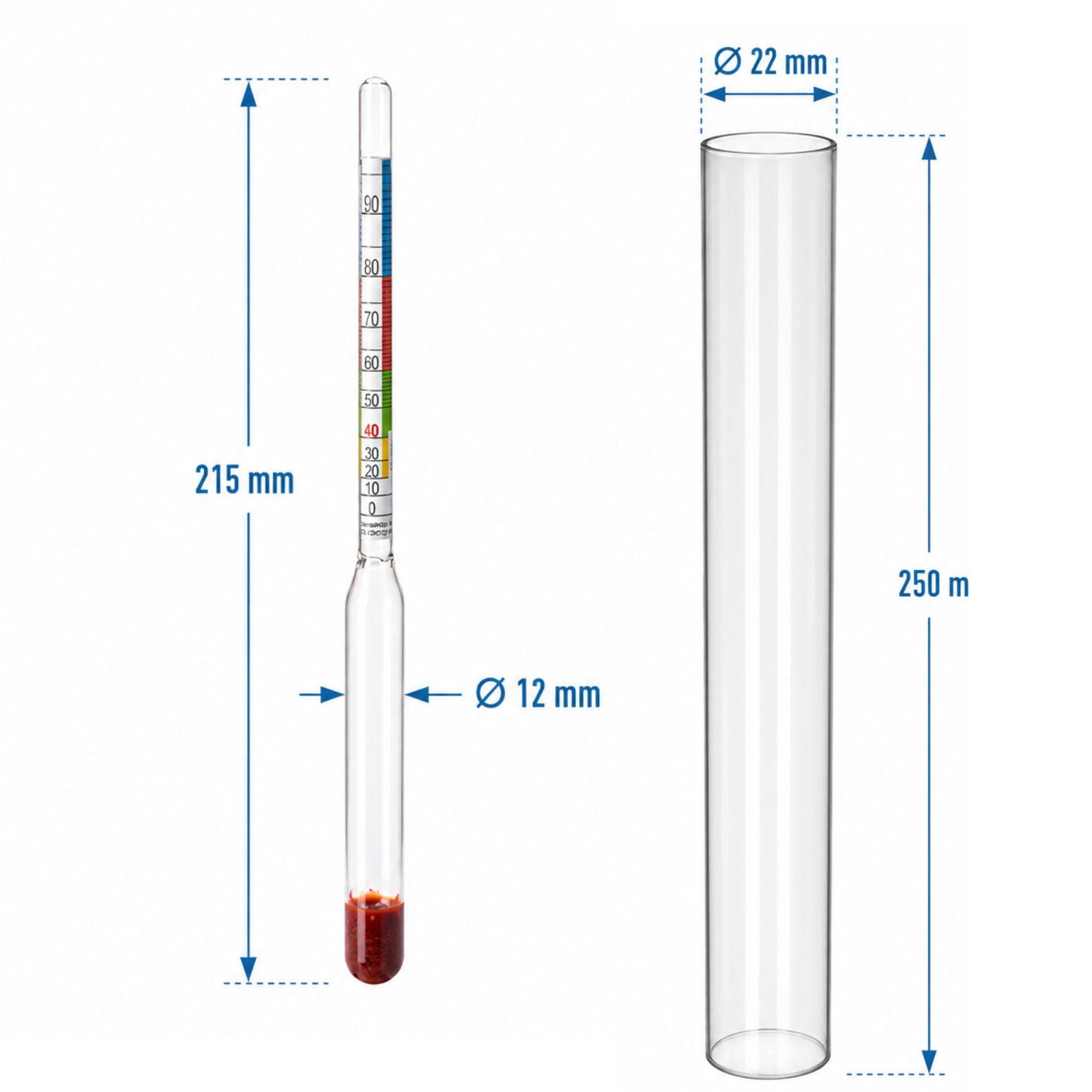 Alcofermbrew Alkoholmeter 20–98 % Vol. mit Kunststoff-Messzylinder | Alkoholspindel Alkoholmessgerät Alkoholmesser Hydrometer