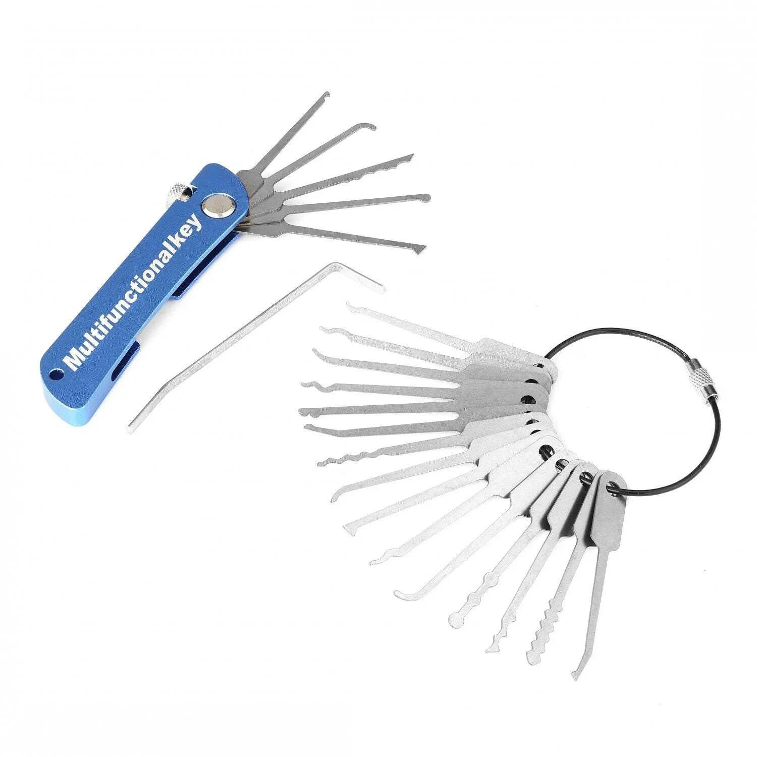 UBNFRK Lockpicking Set 21-teilig – Dietrich Übungsset aus Edelstahl, faltbar, für Hobby & Training- blau LPS-21bl