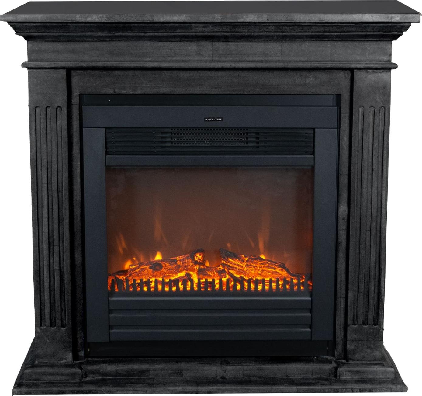 Xaralyn Elektrokamin - Cadiz ELU-SBU - schwarz Naturstein - 1400 Watt Heizung - mit Fernbedienung - Kaminsims inklusive Einbaukamin - Dekokamin