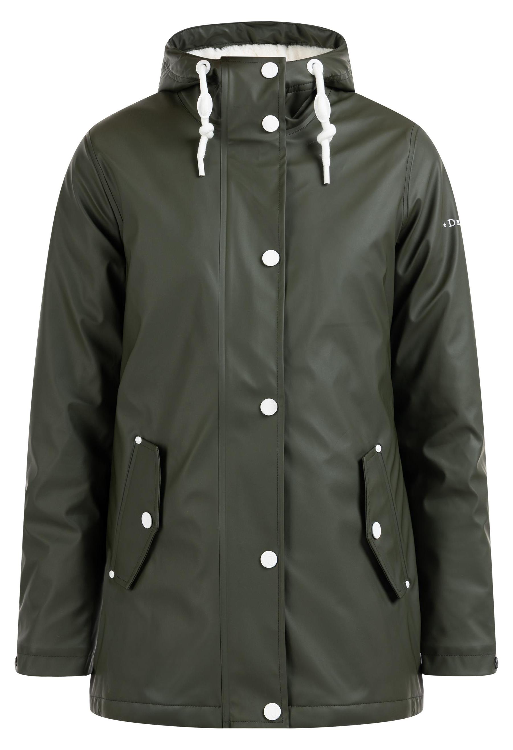 CALEY Damen Regenjacke mit Webpelzfutter - Oliv, XL