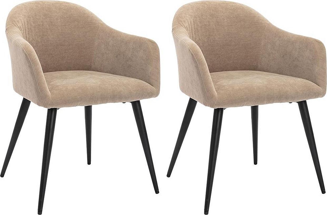 Vente-unique 2er Set BIBO Stühle - Veloursimitat und Metall - Beige