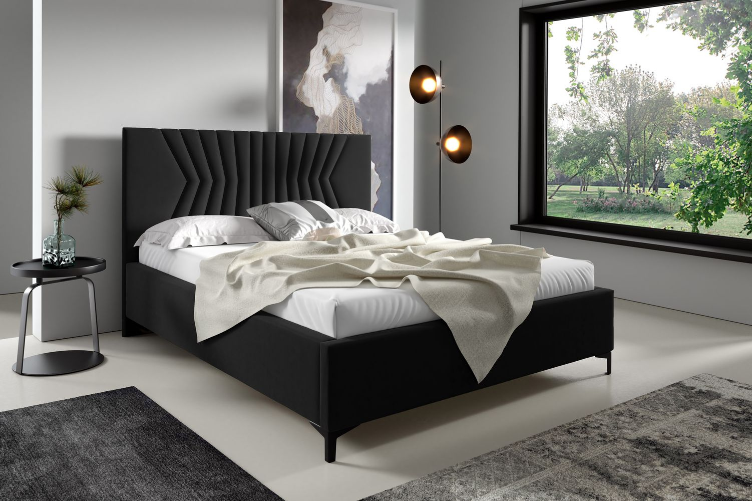 Čalúnená posteľ 160x200 ODETA 10 - čierna