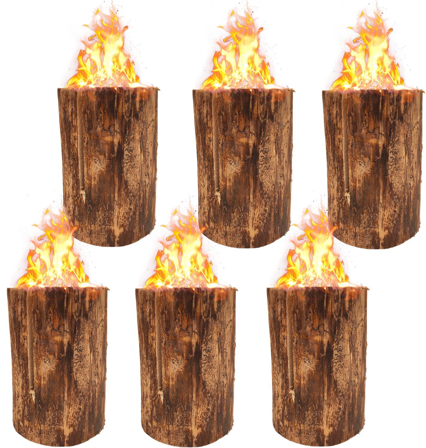 Buri Jack's Schwedenfeuer 6 Stück | Baumfackel groß 25cm Höhe Feuerfackel | Gartenfackel Set Feuerfackel Ø17-24cm | Schwedenfackel bis 2h Brenndauer | Holz Feuer 100% Natur 195694 x 6