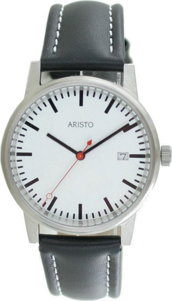 Aristo Bahnhofsuhr Herren Uhr Edelstahl 3H195 Leder