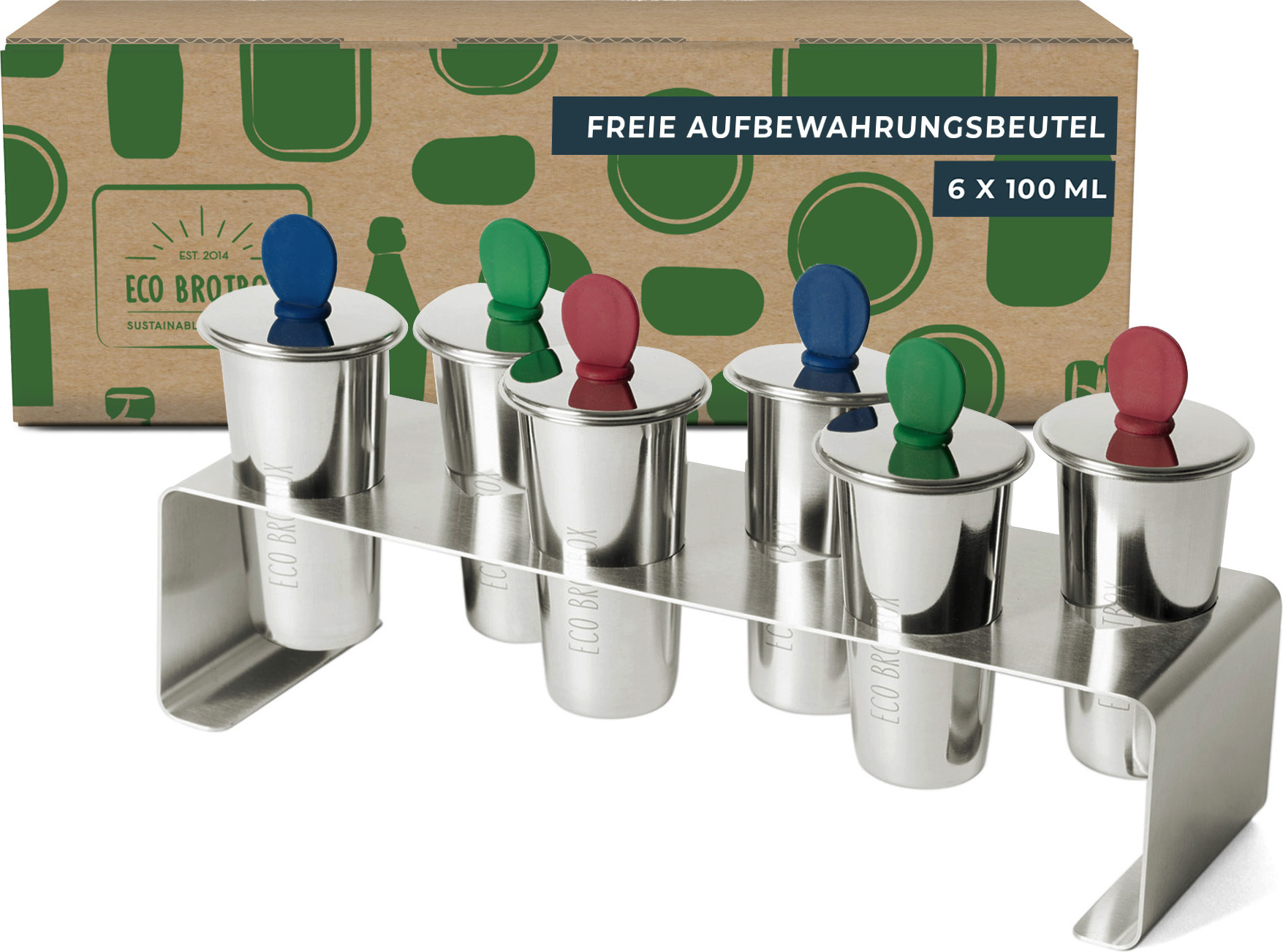 ECO Brotbox - ECO Ice Pops 6C Eisformen - Eisformen aus Edelstahl für 6 mal Eis am Stiel AC061