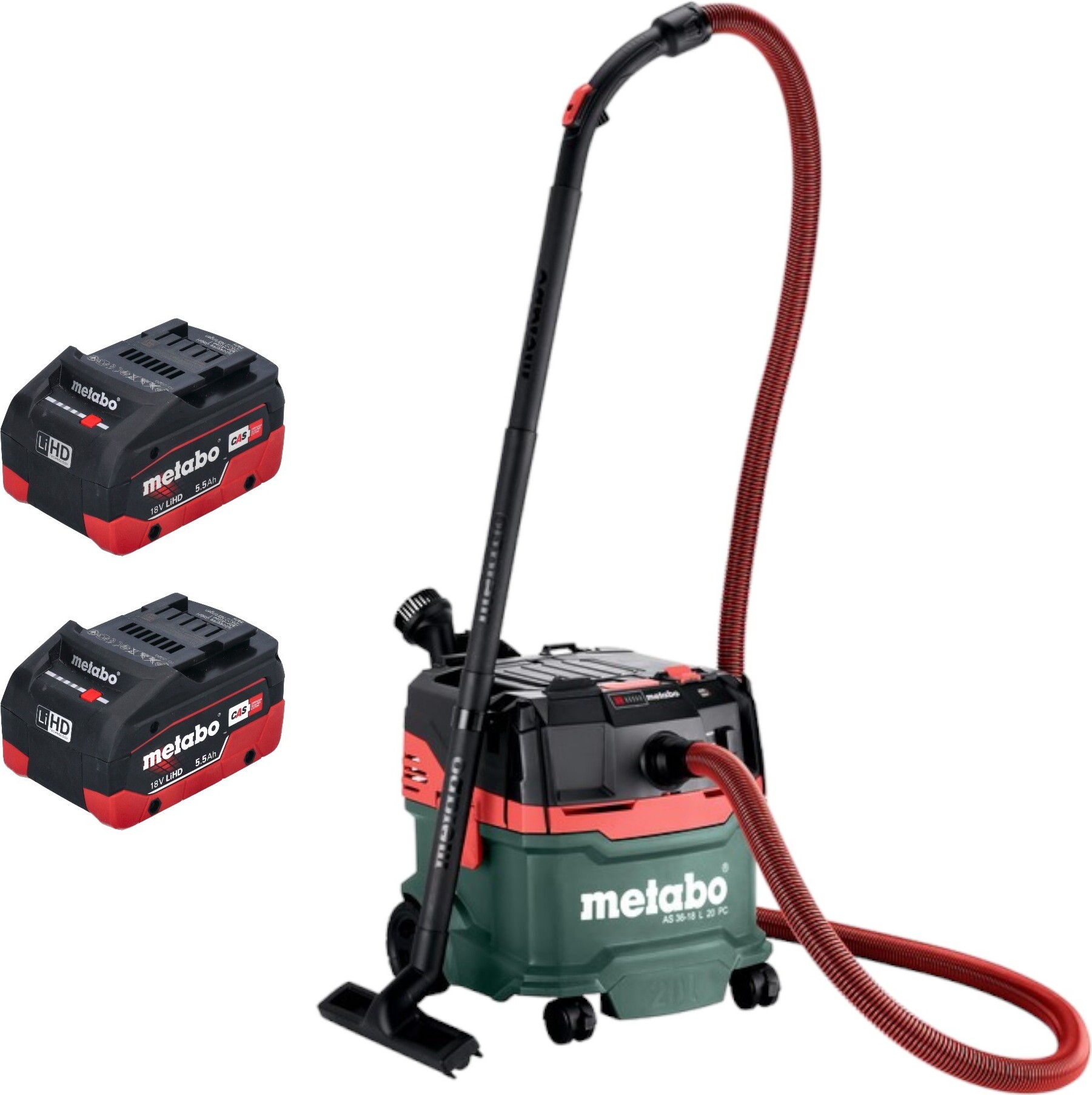 Metabo AS 36 18 L 20 PC akumulátorový mokro-suchý vysávač 36 V ( 2x 18 V ) 20 L + 2x LiHD batéria 5,5 Ah - bez nabíjačky