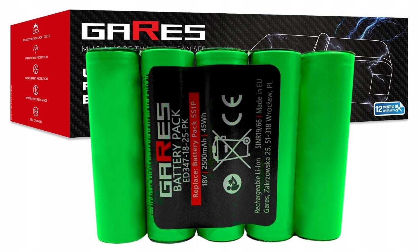 Gares Akkupack zum Zellentausch für 5S1P Li-Ion | 18 V 2.5 Ah Li-Ion | Ersatz-Zellenpack für Werkzeugakkus | Profi-Qualität Gares® ED347-18-25-PK