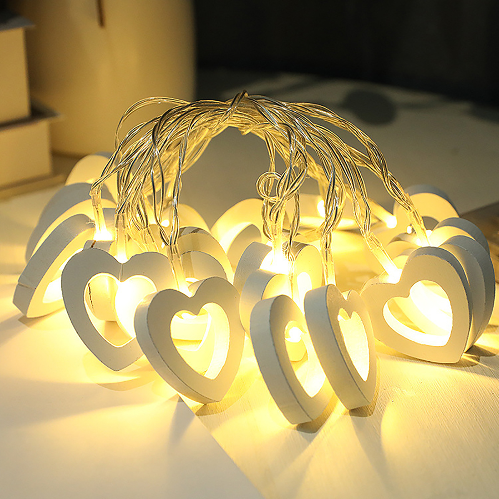 Bremen Lichterkette LED Liebe Holzanhänger Weiches warmes Leuchten Festliche Feiertagsdekoration für Weihnachten Valentinstag Warmweiß Liebesherz 150CM 3832494