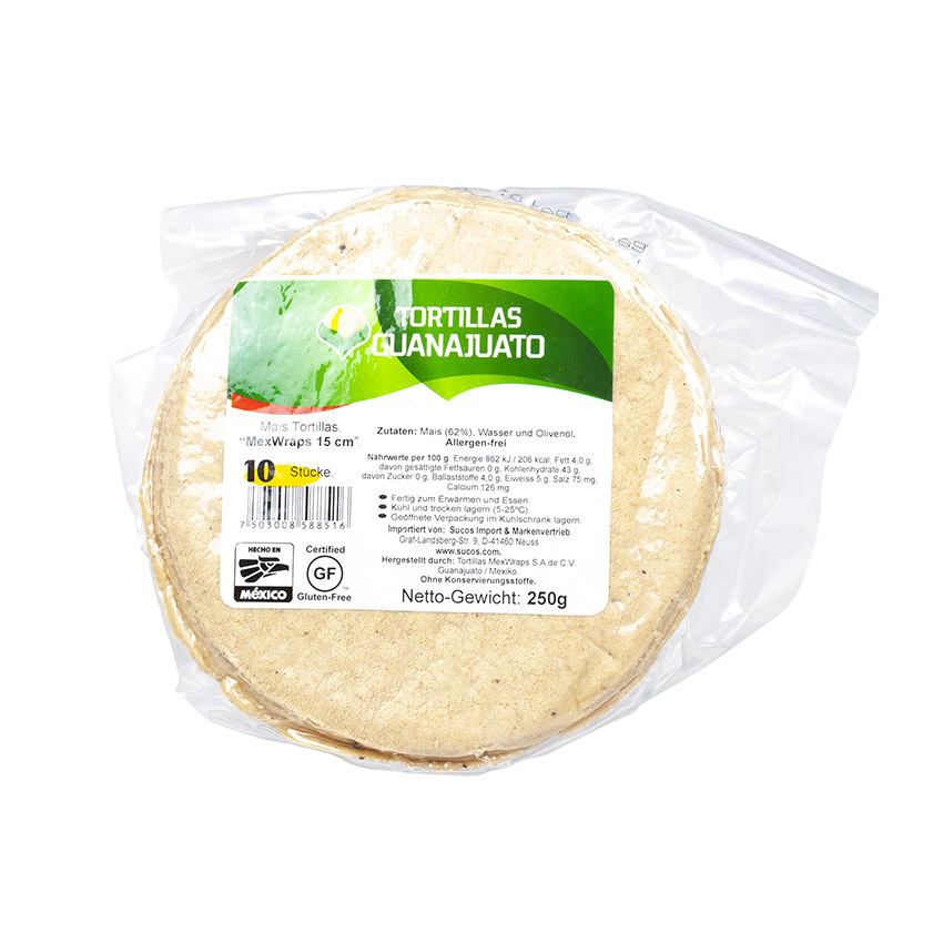 Tortillas Guanajuato GUANAJUATO MexWraps - Mais Tortillas - 15cm Durchmesser 10 Stk. - Glutenfrei, Halal X11491