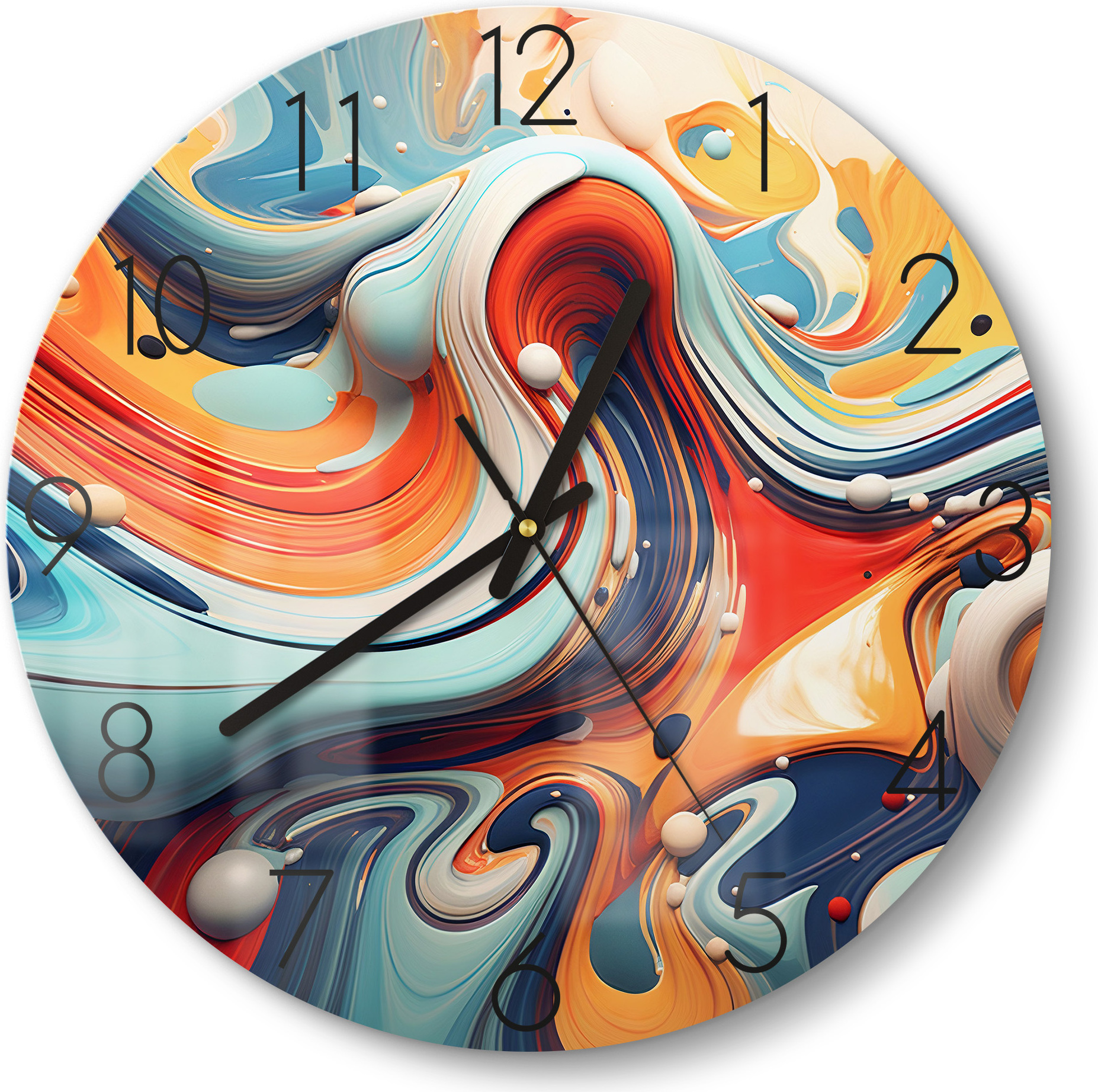 DEQORI Glasuhr Ø30 cm Zahlen 'Fluides Echo' Wanduhr Glas Uhr Design leise Küchenuhr WC-D30-N-3742