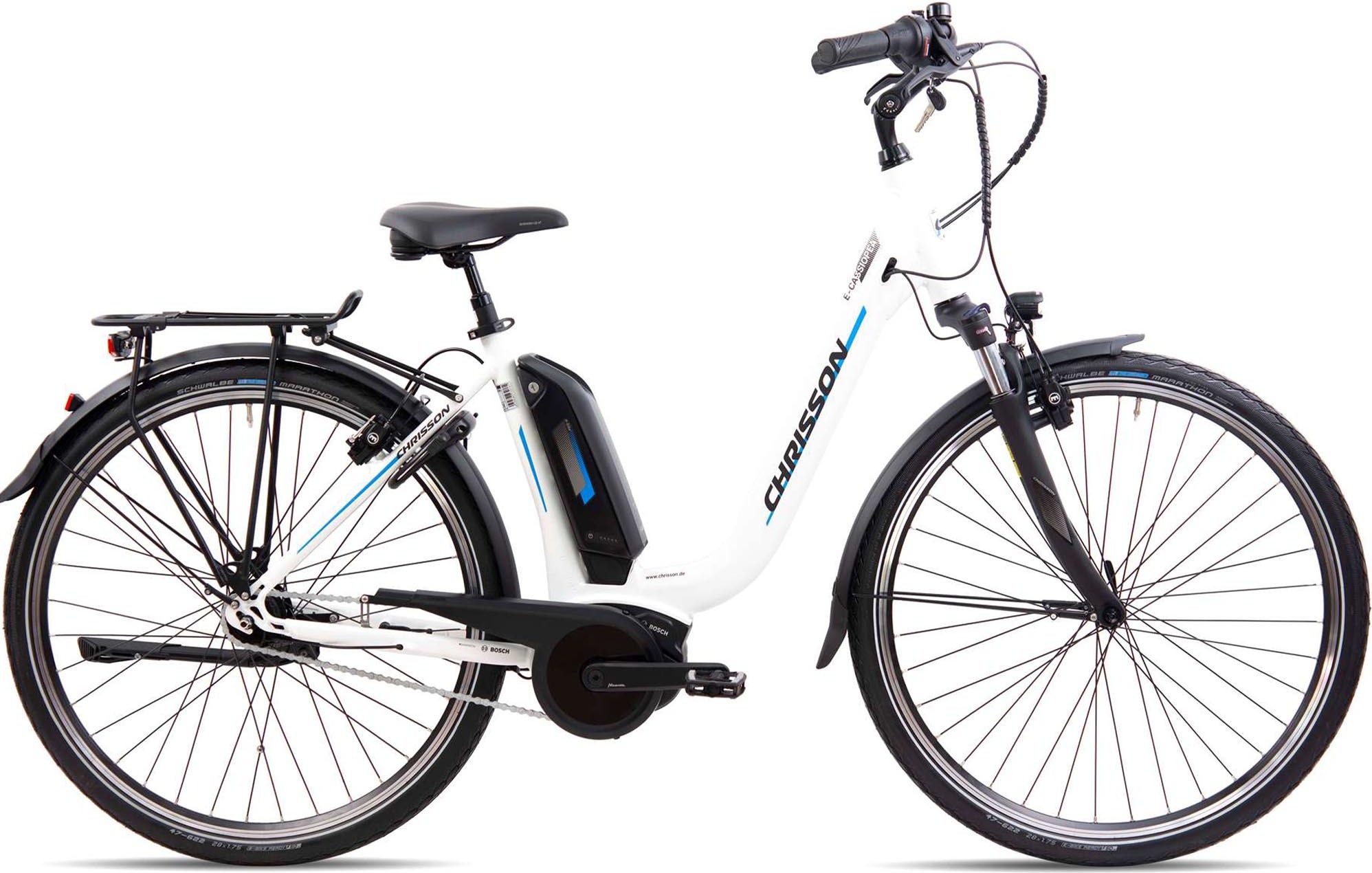 Chrisson E-Cassiopea E Bike dámsky 28-palcový pedelec holandský bicykel so 7-rýchlostnými prevodmi a Bosch ActiveLine biely 50 cm