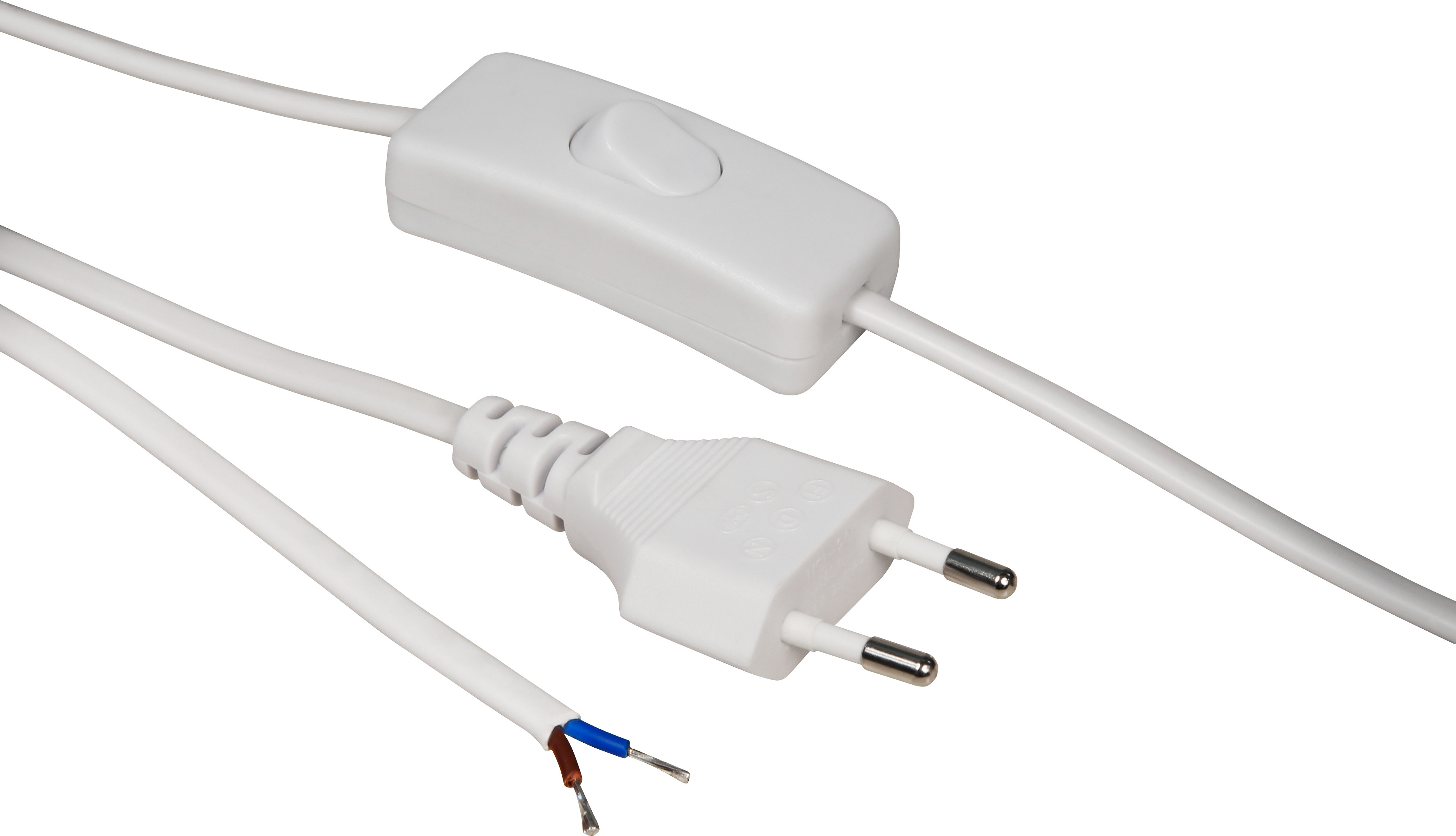 McPower Netzkabel Mit Schnurschalter (2 M, Weiß) – Für Lampen & DIY, Max. 100 W, Blanke Enden
