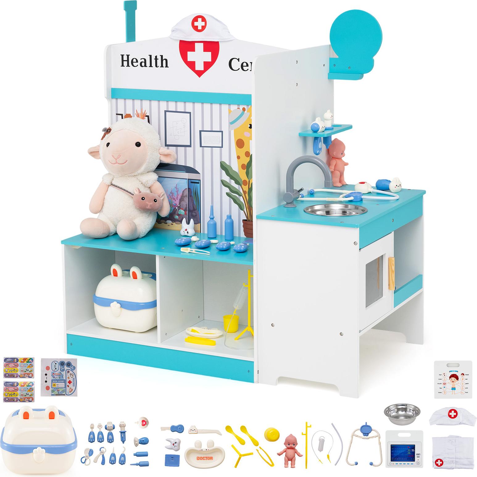 COSTWAY Arzt Kinder Spielset, Doktor Rollenspiel mit 27 TLG. Zubehör, Untersuchungsraum, Arztkoffer, Waschbecken&EKG-Monitor, Arzt Set, für Kinder 3+