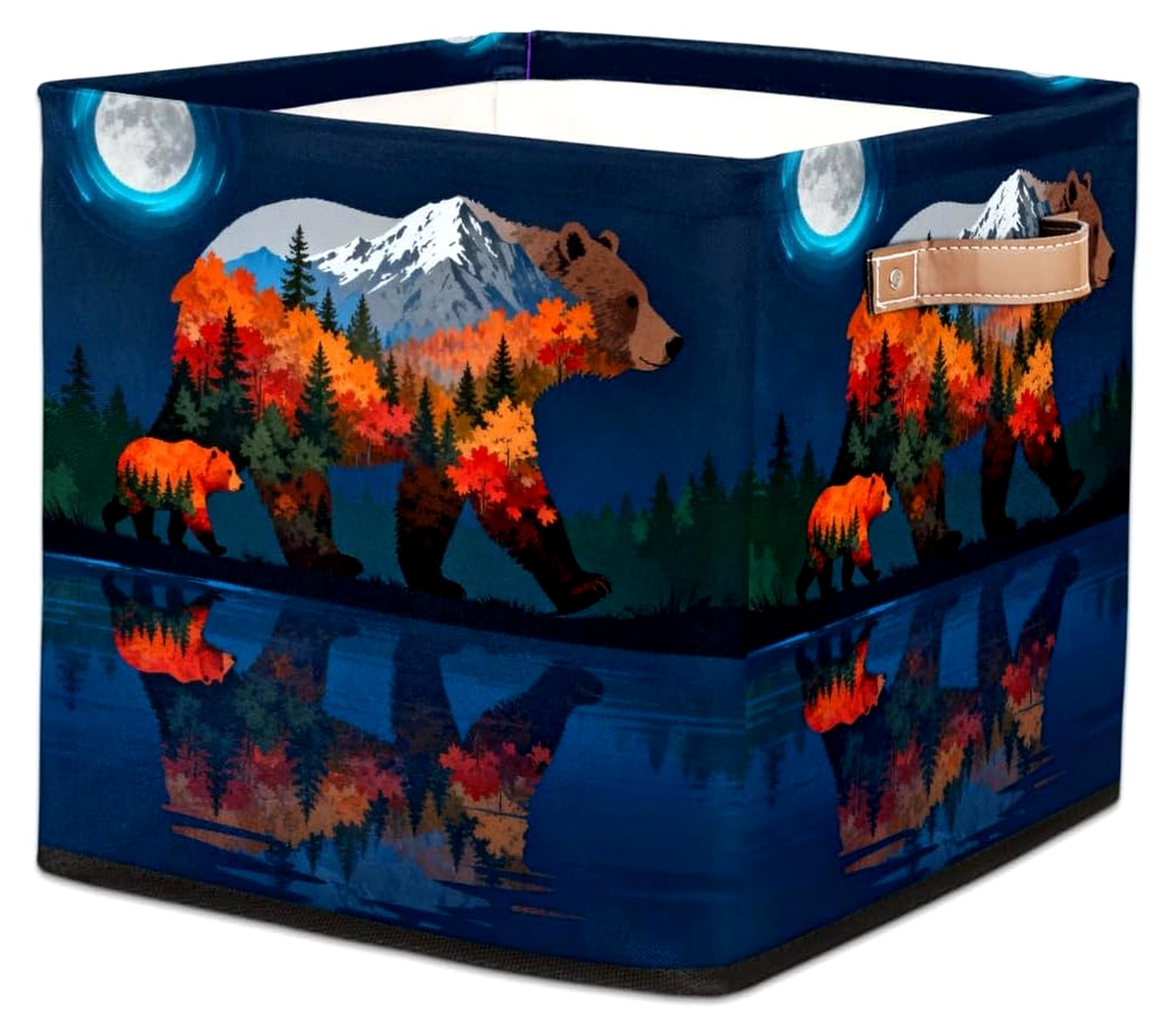 Markenlos Faltbarer Aufbewahrungskorb – Bärenjunges für Decken, Spielzeug, Kleidung und Bücher, 33 x 33 x 33 cm