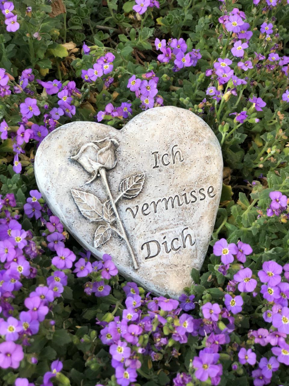 Radami Grabherz Grabengel Spruch - Ich vermisse Dich - Grabschmuck Grabdeko Trauerherz