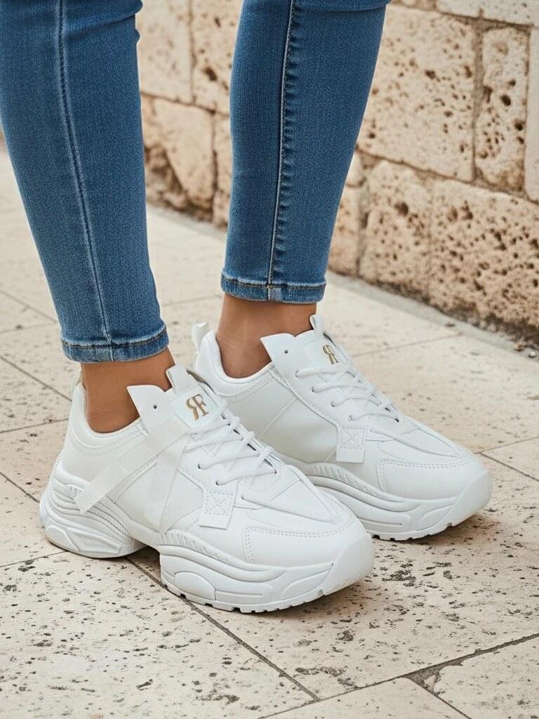 Royal Fashion Damen weiße Sneakers Arete aus , flacher Absatz, Frühlingskollektion, Größe 38 PD607-9 WHITE M-38
