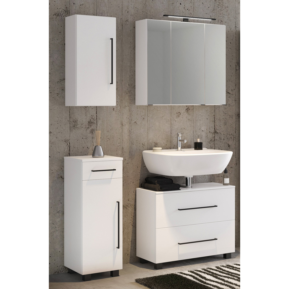 Lomadox Badezimmer Möbel Set 4-teilig weiß MANLY-03 inkl. 70cm LED-Spiegelschrank LA03-MANLY-03-SET3