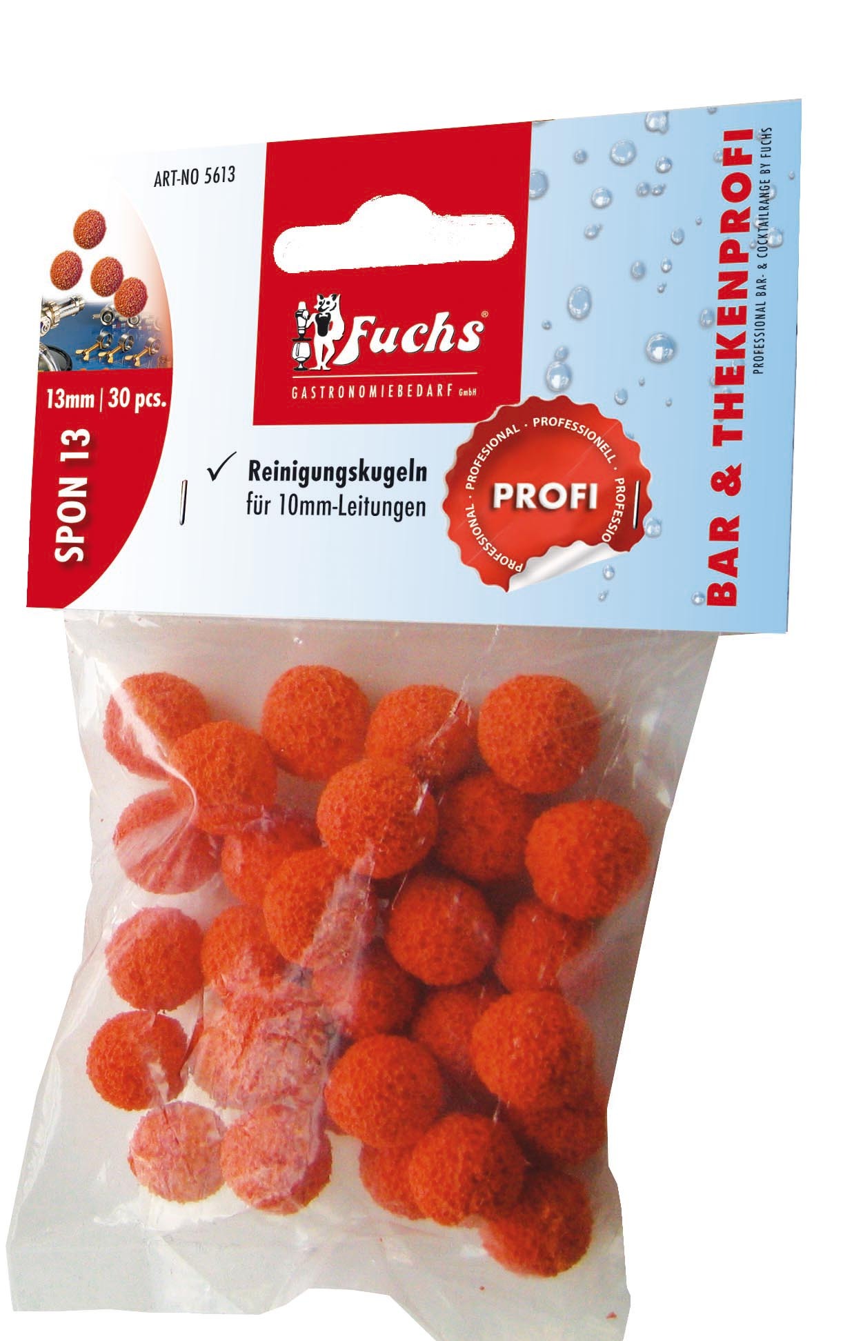 Fuchs Gastronomiebedarf GmbH Fuchs Reinigungskugel aus Gummischwamm für 10 mm Leitungen 30 Stück 439577