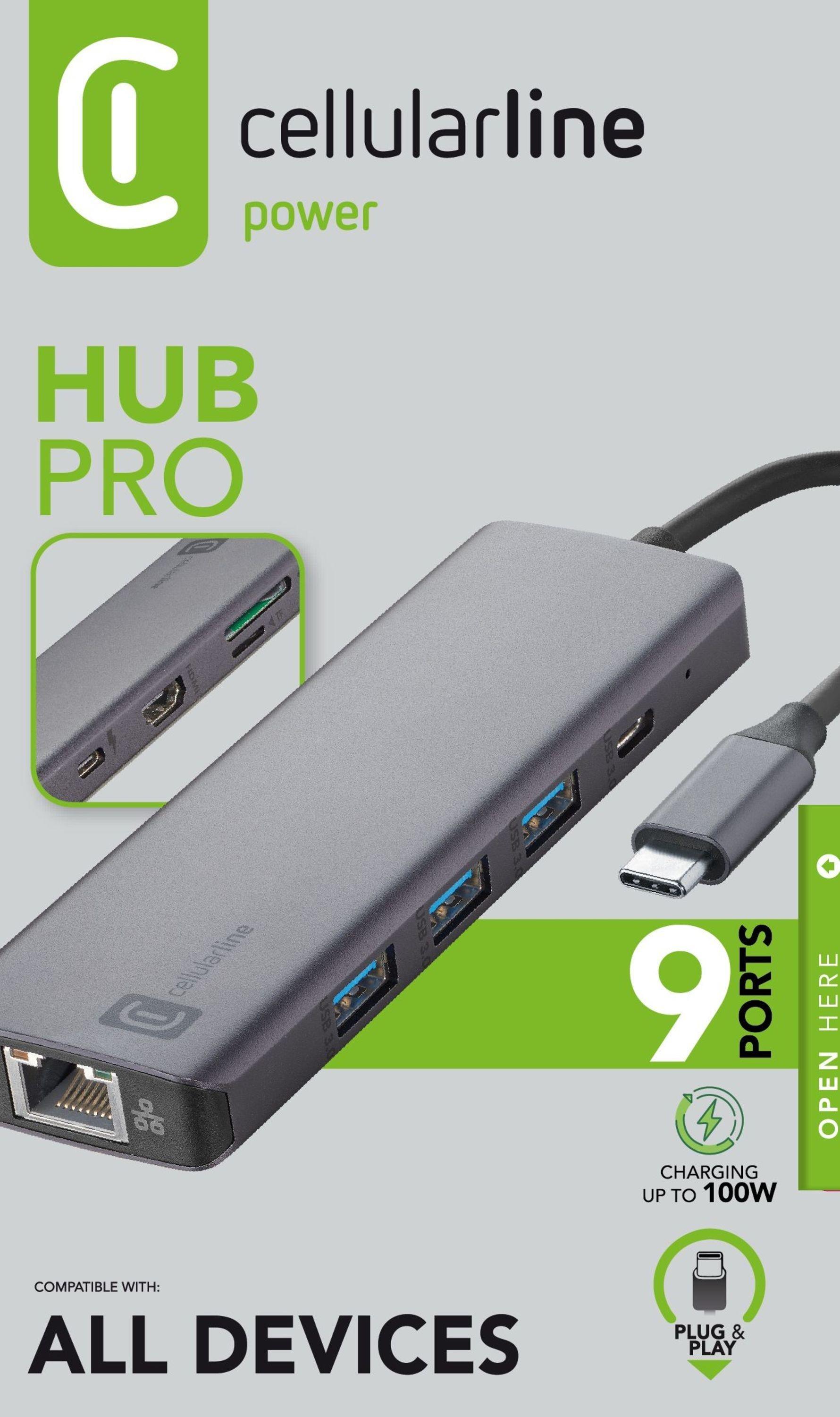 Cellularline 8018080491962, USB Typ-C, HDMI, RJ-45, USB 3.2 Gen 1 (3.1 Gen 1) Type-A, USB 3.2 Gen 1 (3.1 Gen 1) Type-C, Microsd (transflash), SD, 5000 Mbit/s, 60 Hz, 3840 x 2160 px