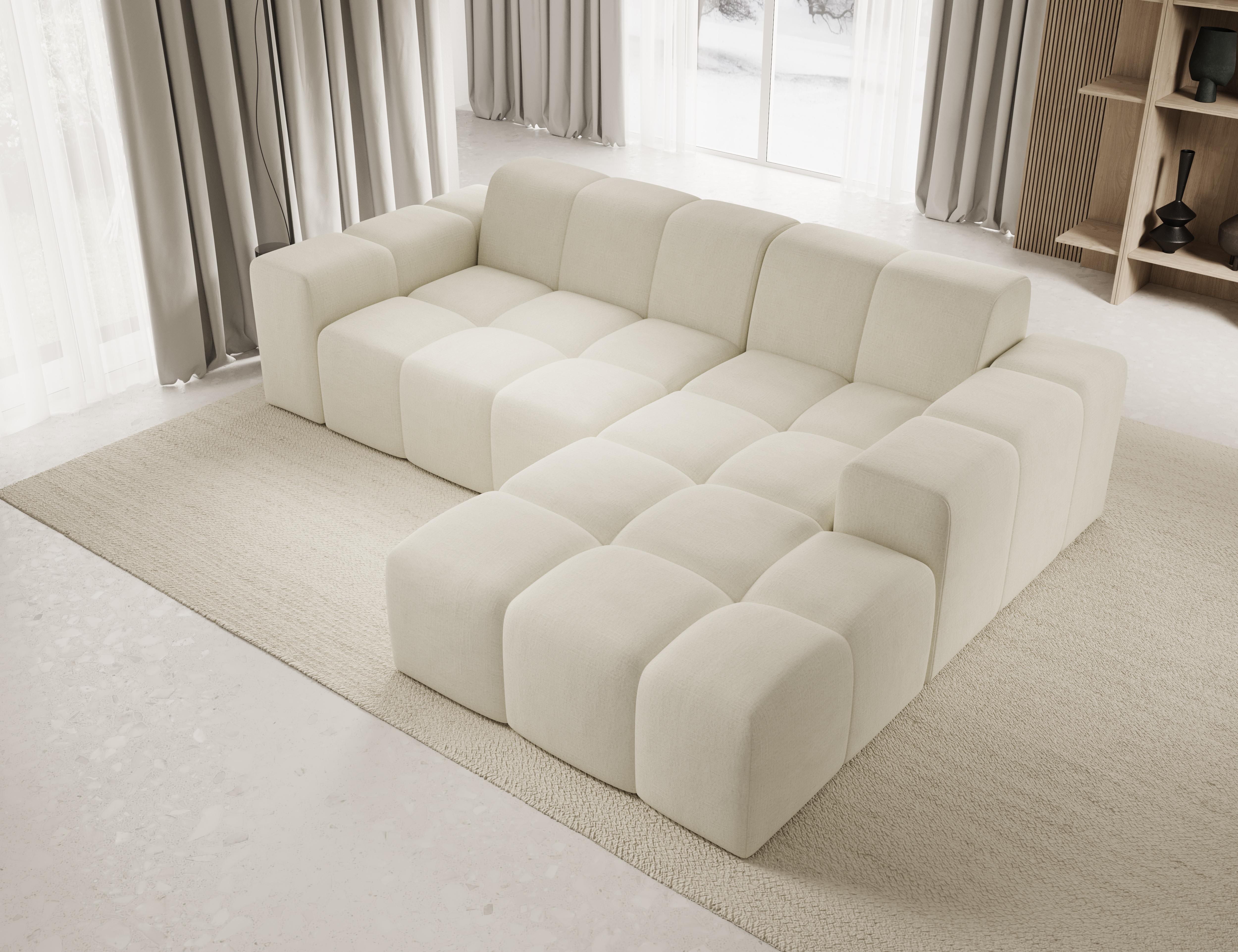 möbelfest Sofa ohne Schlaffuktion, Ecksofa L-Form Veloursstoff, Rechts Sofa, Beige Fogo