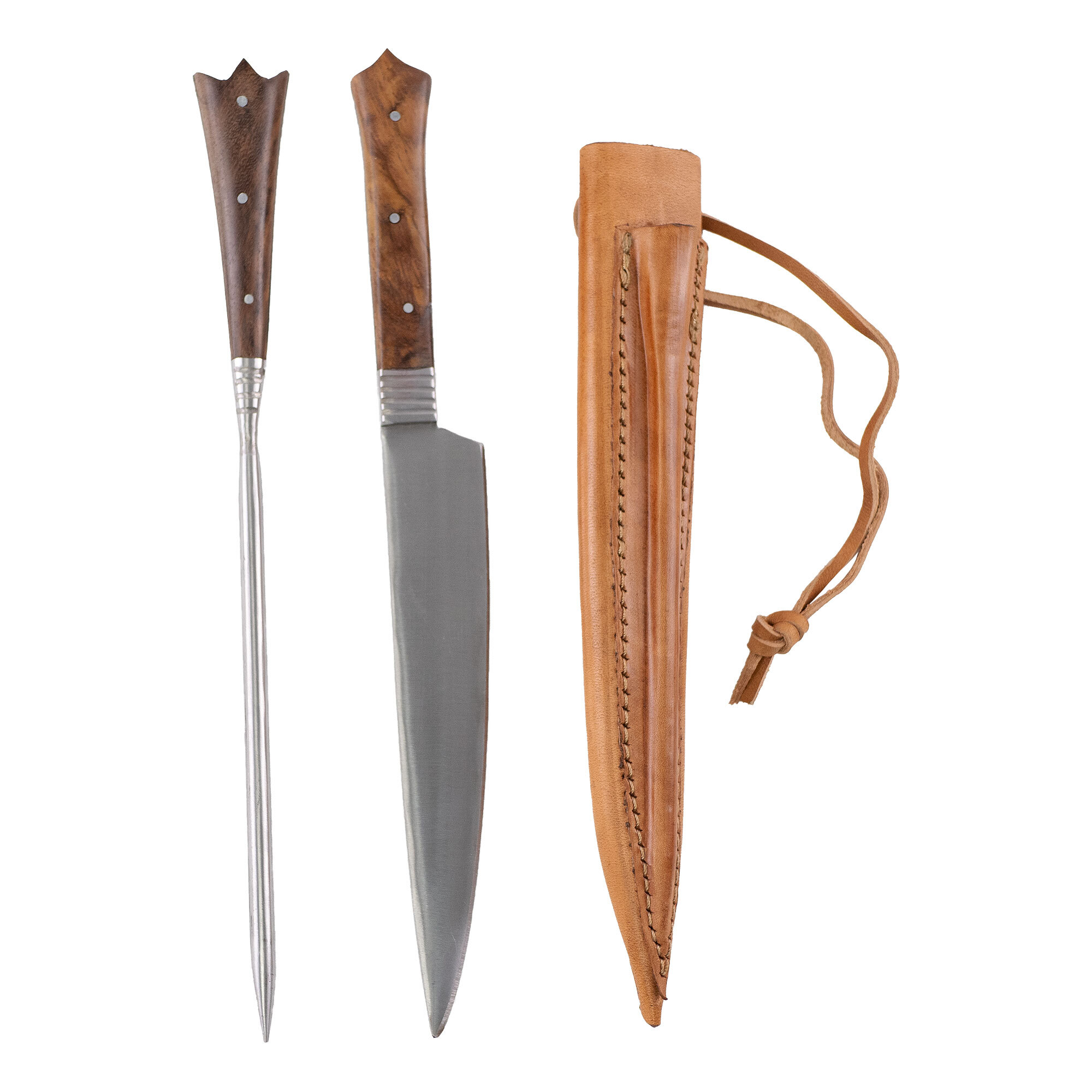 Vehi Mercatus Mittelalter-Besteck Set Typ 3 inkl. Doppellederscheide Holzgriff 020 050 020 / Messer+Pfriem+Lederscheide
