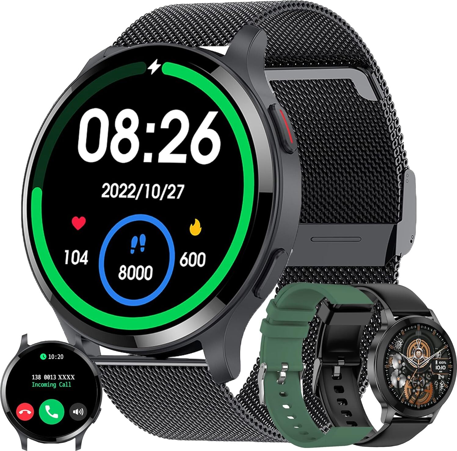 MYSHUN Herren Smartwatch mit Telefonfunktion 1.4315 Sportmodi Aktivitätstracker 5ATM Wasserdicht mit Schlafmonitor Schrittzähler iOS Android (Schwarz)