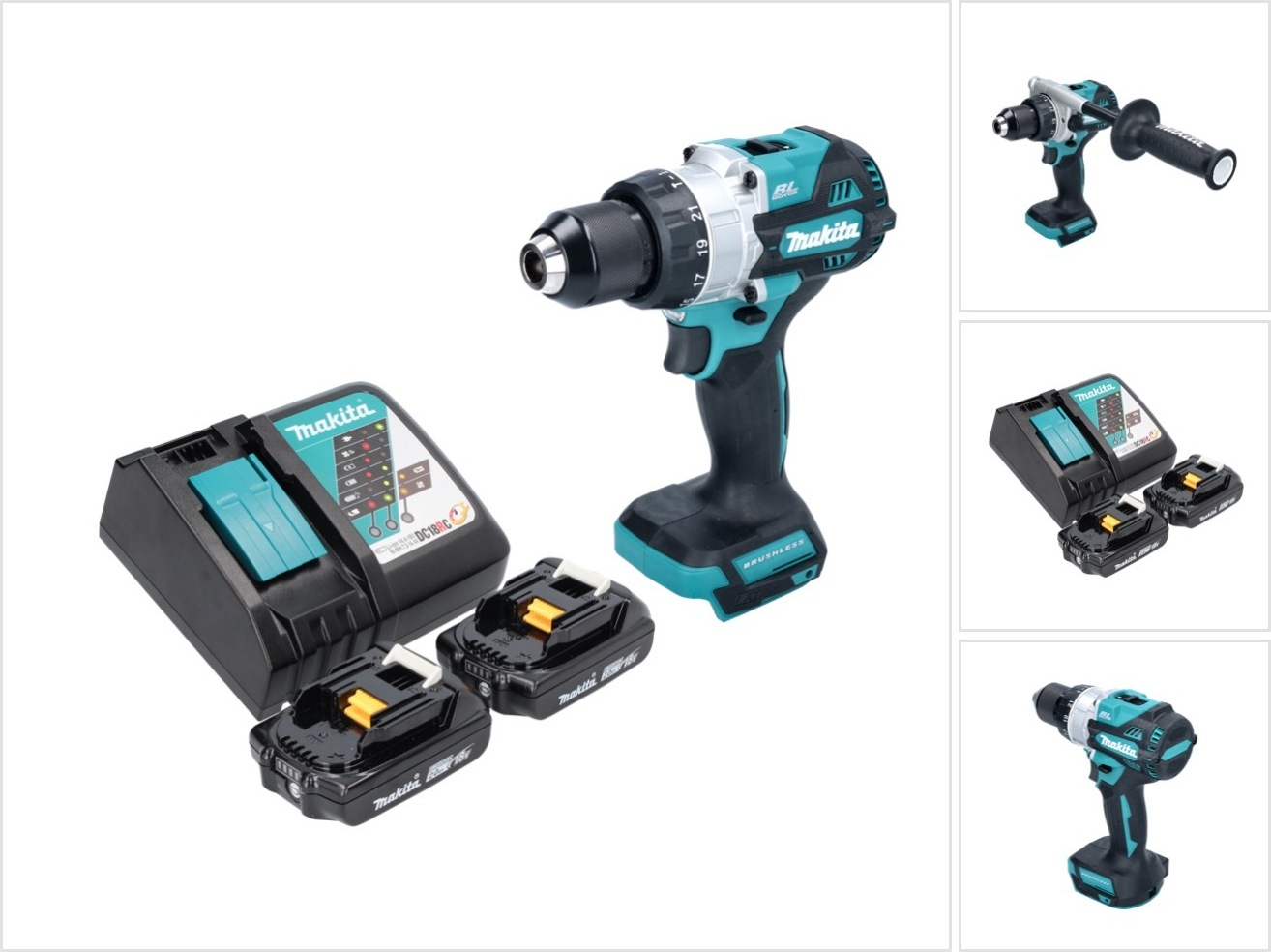 Akumulátorová príklepová vŕtačka Makita DHP 486 RA 18 V 130 Nm bez kefiek + 2x akumulátor 2,0 Ah + nabíjačka
