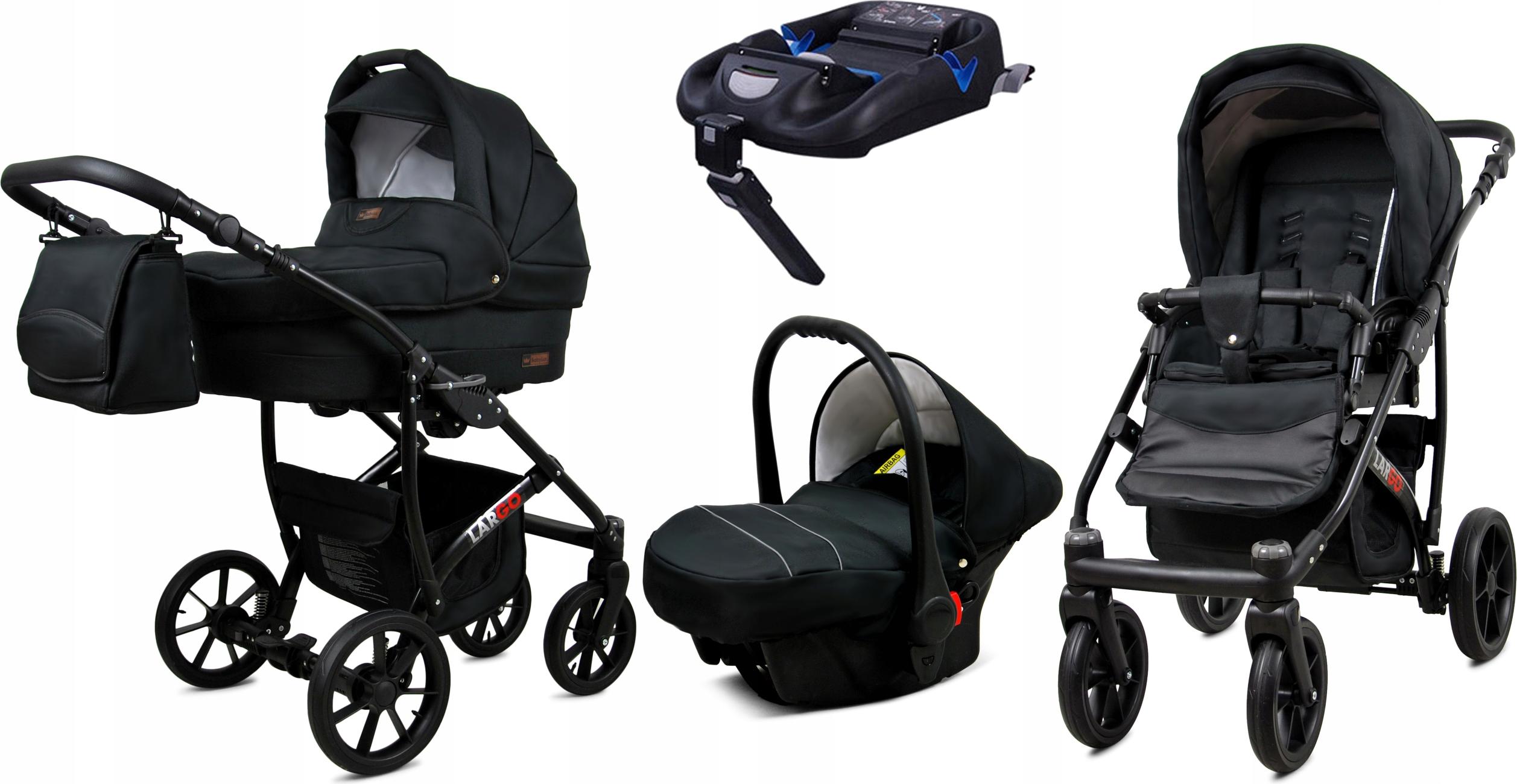BabyLux Largo | 4in1 Kinderwagen Set | Black | Kombikinderwagen | Kinderwagenset | Isofix-Basis