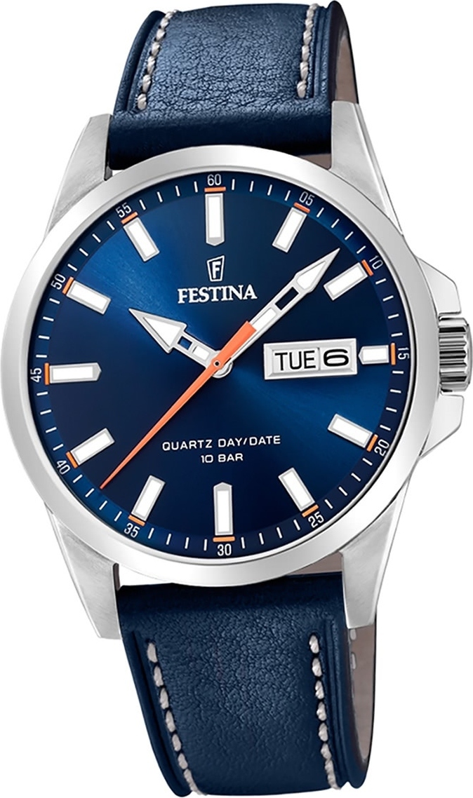 Festina kožené pánske hodinky športové F20358/3 náramkové hodinky Blue Classic D2UF20358/3