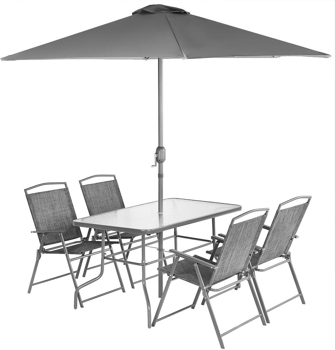 Saska Garden Gartenmöbelset Tisch 4 Stühle und Schirm grau