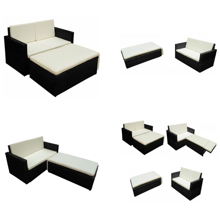 vidaXL 2 ks záhradná sedacia súprava s vankúšmi polyratan čierna - záhradná sedacia súprava - záhradné sedacie súpravy - vonkajšia sedacia súprava - sedacia súprava terasa