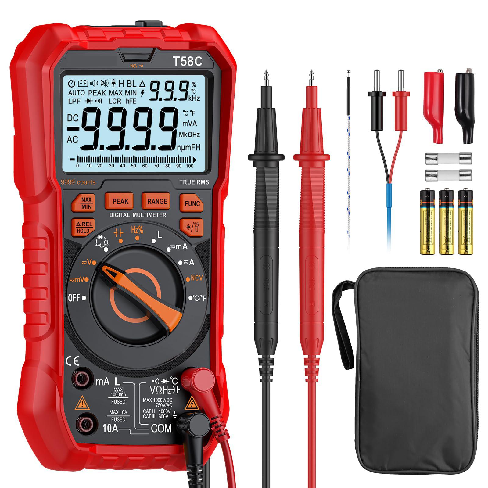 kuny Digital Multimeter Counts TRMS Auto Range NCV Detektor – DC AC Spannungs-, Strom-, Induktivitäts-, Temperatur-, Kapazitäts-, Widerstandsmessung