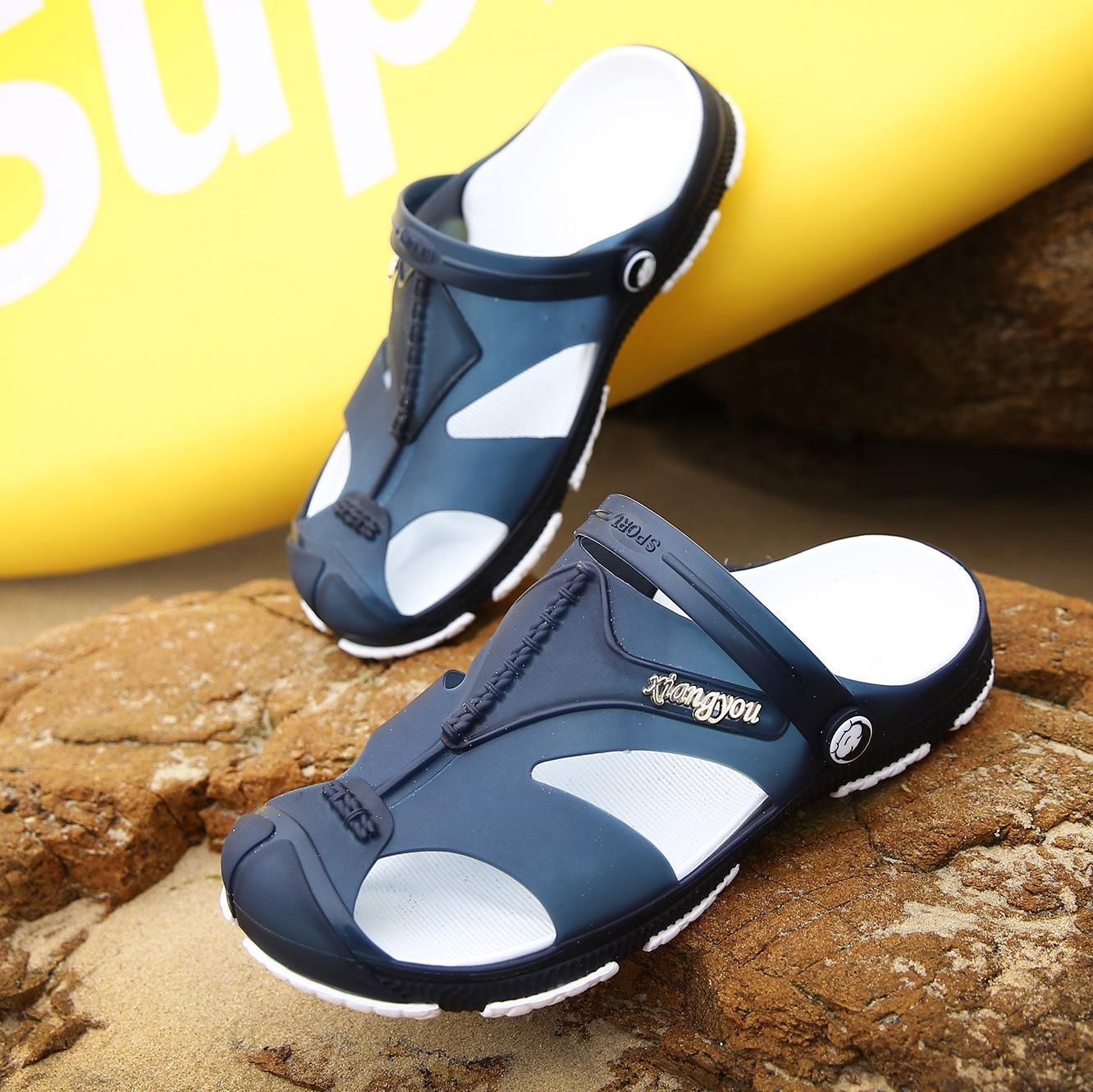 Unbranded Lässige Herrenmode, flache Strandsandalen, 43, Blau